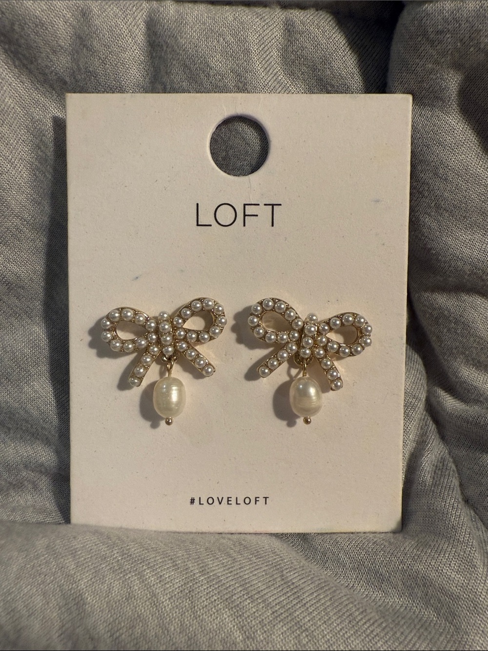 LOFT Gold-Tone Bow Earrings with Pearl Drops